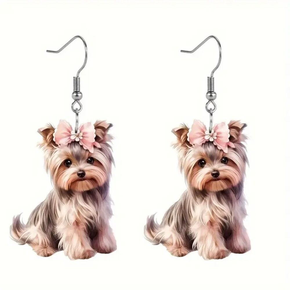 New Handcrafted Women's Cute Yorkshire Terrier Dog Dangle Earrings